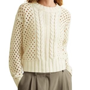 Reiss Cable Knit Jumper with Wool and Cashmere in Ivory